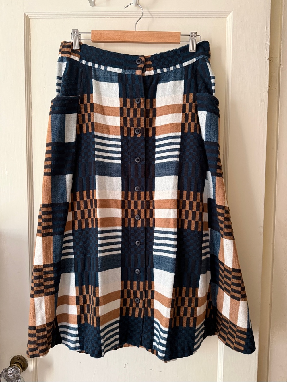 Ace & Jig Gertie midi Skirt, lighthouse (black, brown, blue plaid), Size L, GUC